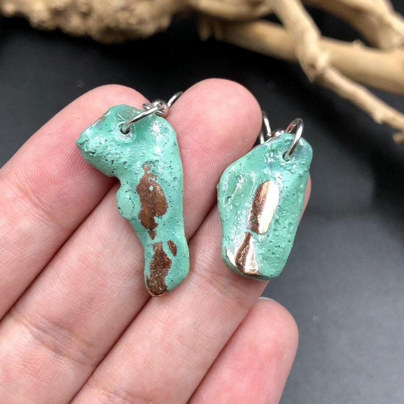 Natural Splash Copper Earrings || .925 Sterling Silver French Hook