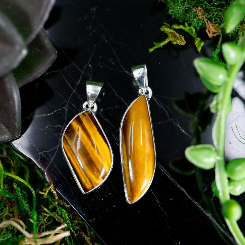 Natural Tiger's Eye Pendants || .925 Sterling Silver-Nature's Treasures