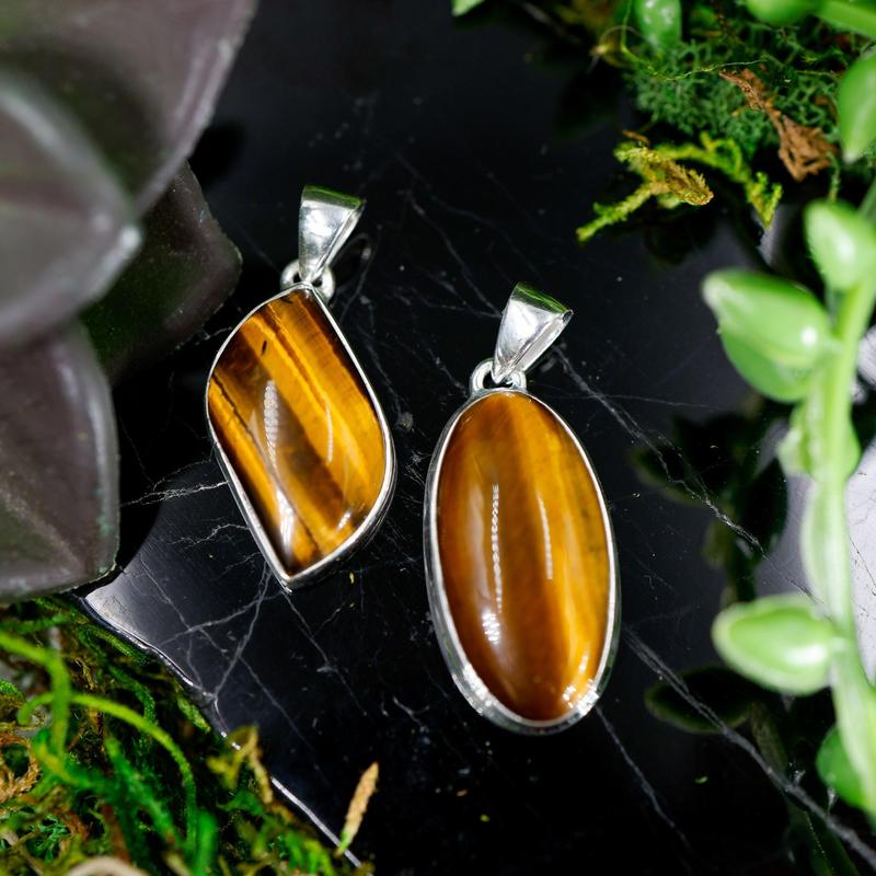 Natural Tiger's Eye Pendants || .925 Sterling Silver-Nature's Treasures