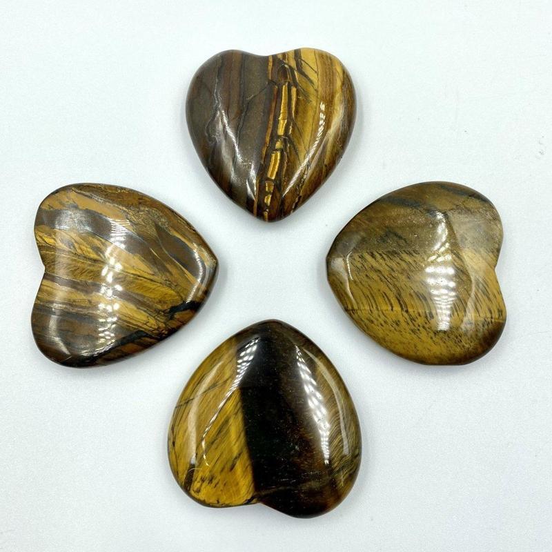Natural Yellow Tiger's Eye Flat Pocket Hearts || Mental Clarity, Stress Relief || Brazil-Nature's Treasures
