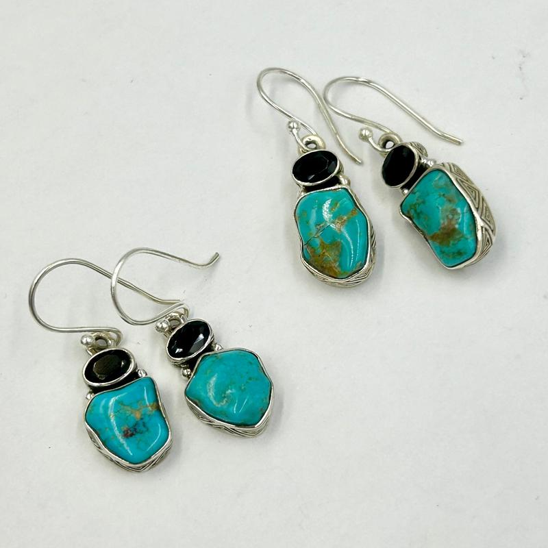 Nevada Turquoise With Faceted Black Spinel Earrings || .925 Sterling Silver-Nature's Treasures