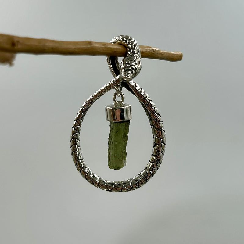 Ouroboros Snake With Moldavite Pendant || .925 Sterling Silver-Nature's Treasures