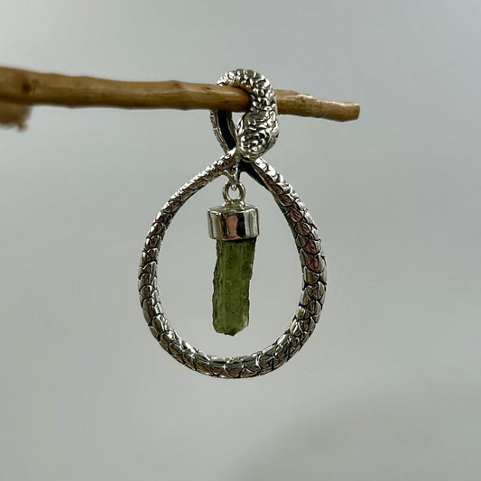 Ouroboros Snake With Moldavite Pendant || .925 Sterling Silver-Nature's Treasures