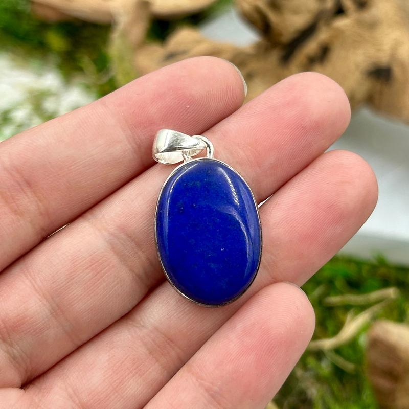 Oval Shaped Lapis Lazuli Pendant || .925 Sterling Silver-Nature's Treasures