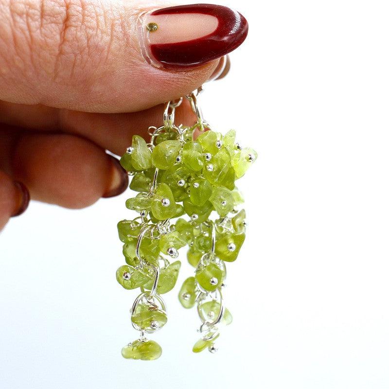 Peridot Chandelier Chip Earrings || Silver Plated French Hook-Nature's Treasures