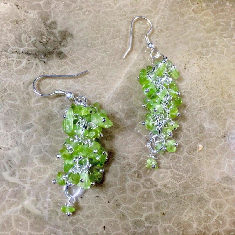 Peridot Chandelier Chip Earrings || Silver Plated French Hook