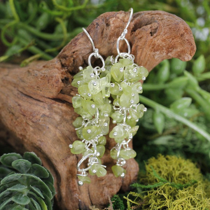 Peridot Chandelier Chip Earrings || Silver Plated French Hook