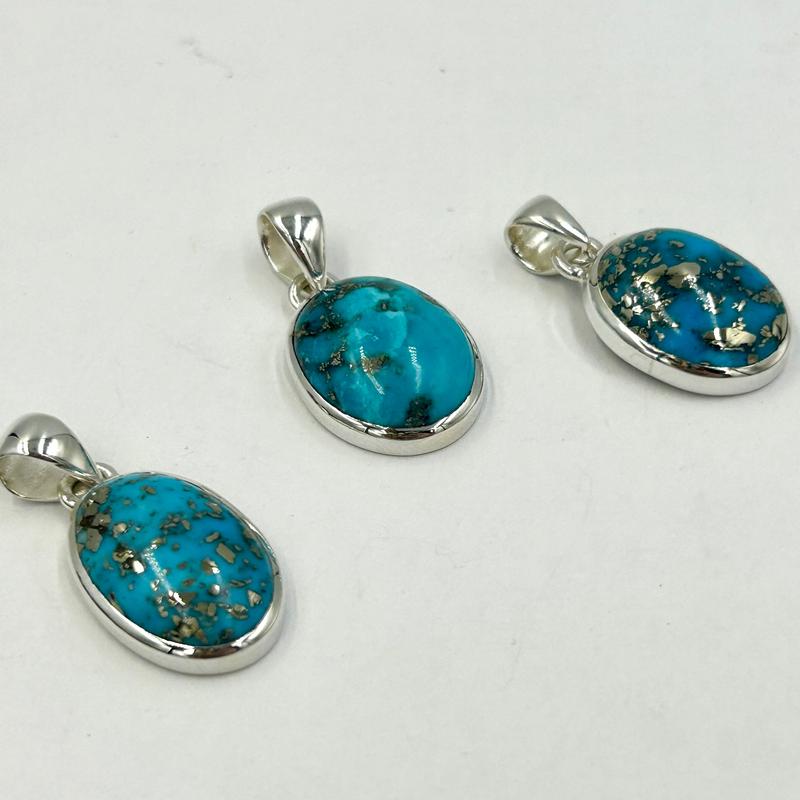 Persian Turquoise Oval Pendants || .925 Sterling Silver-Nature's Treasures