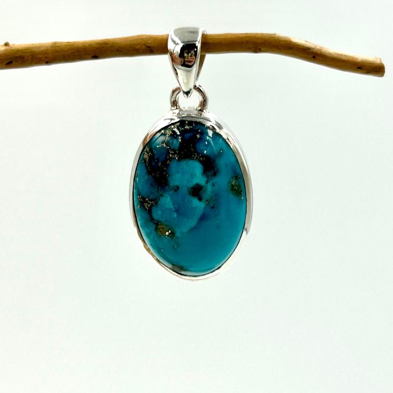 Persian Turquoise Oval Pendants || .925 Sterling Silver-Nature's Treasures