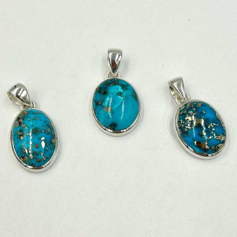 Persian Turquoise Oval Pendants || .925 Sterling Silver-Nature's Treasures