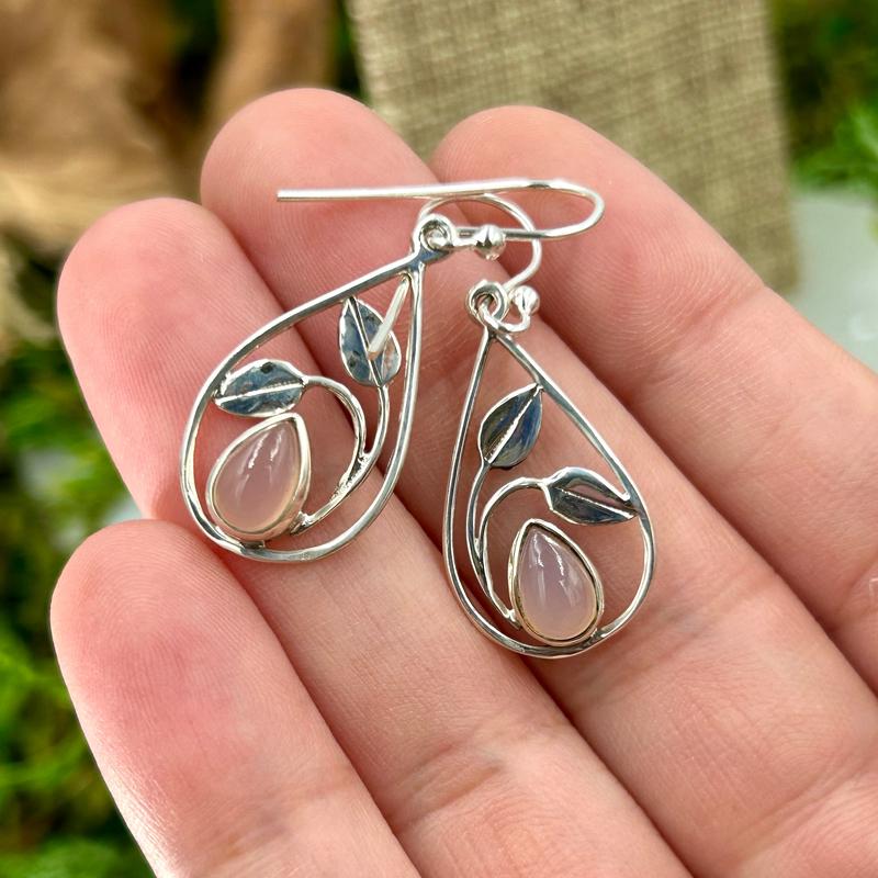 Pink Chalcedony French Hook Earrings || .925 Sterling Silver-Nature's Treasures