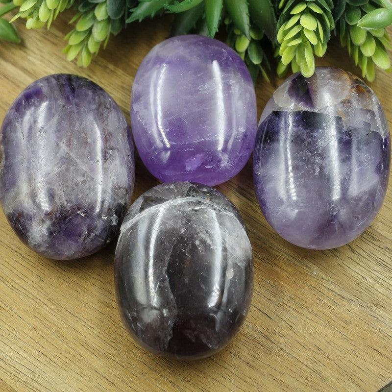 Polished Amethyst Palm Stones || Anxiety Relief || India