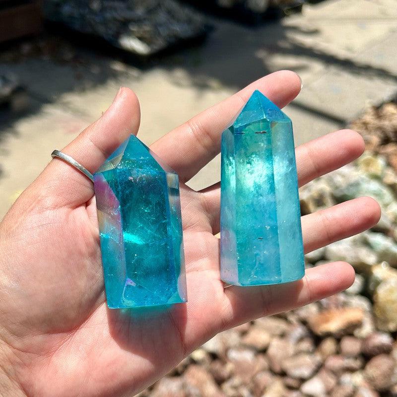 Polished Aqua Aura Coated Quartz Tower Points || Brazil-Nature's Treasures