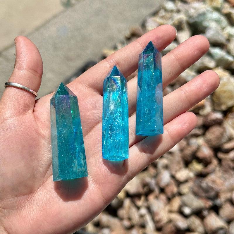 Polished Aqua Aura Coated Quartz Tower Points || Brazil-Nature's Treasures