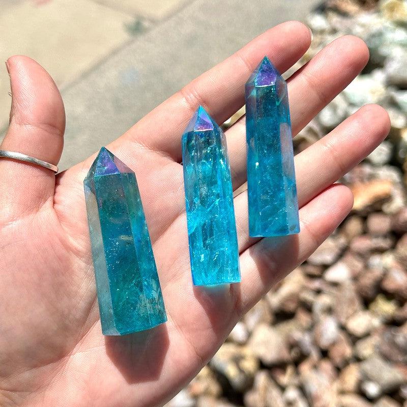 Polished Aqua Aura Coated Quartz Tower Points || Brazil-Nature's Treasures