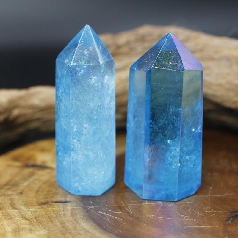 Polished Aqua Aura Coated Quartz Tower Points || Brazil-Nature's Treasures