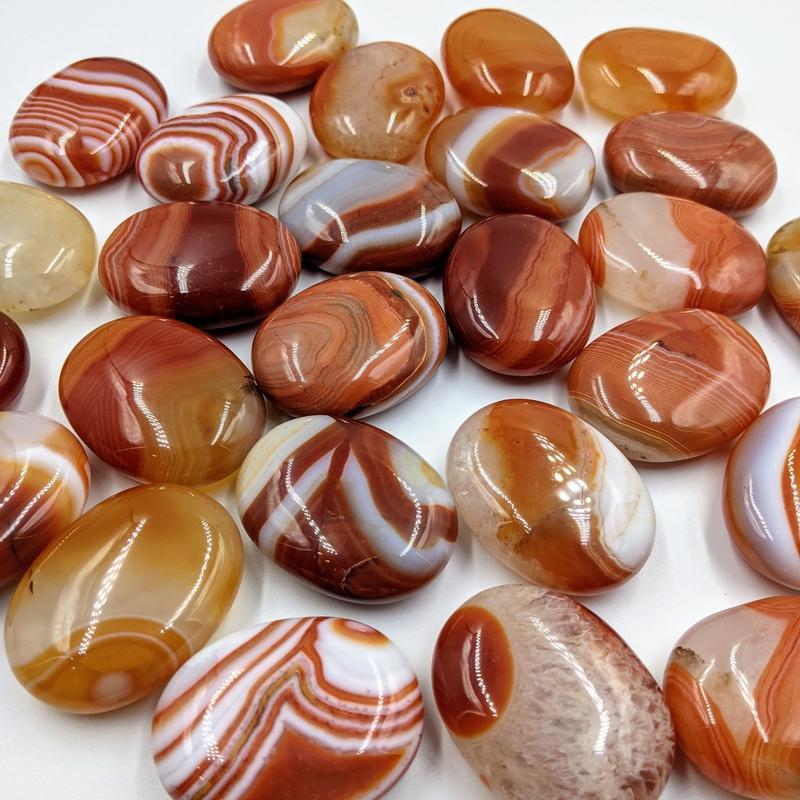 Polished Banded Carnelian Palm Stones || Creativity || Brazil