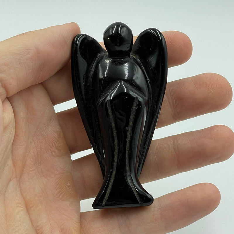 Polished Black Obsidian Glass Angel Carvings || Protection-Nature's Treasures