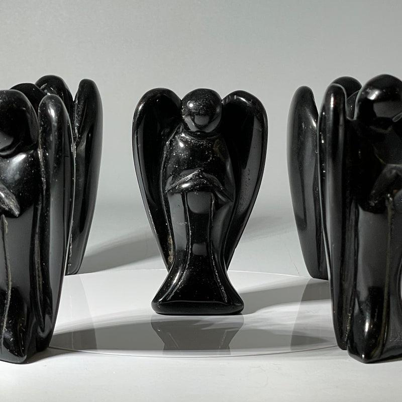 Polished Black Obsidian Glass Angel Carvings || Protection