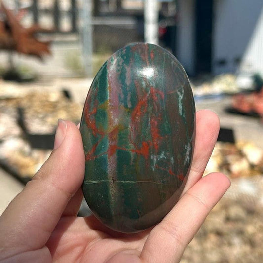 Polished Bloodstone Oval Palm Stones || Trunk Show 2024-Nature's Treasures