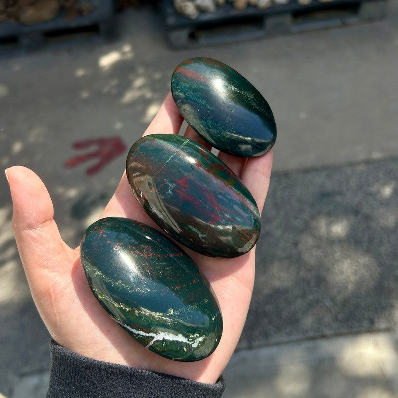 Polished Bloodstone Oval Palm Stones || Trunk Show 2024-Nature's Treasures