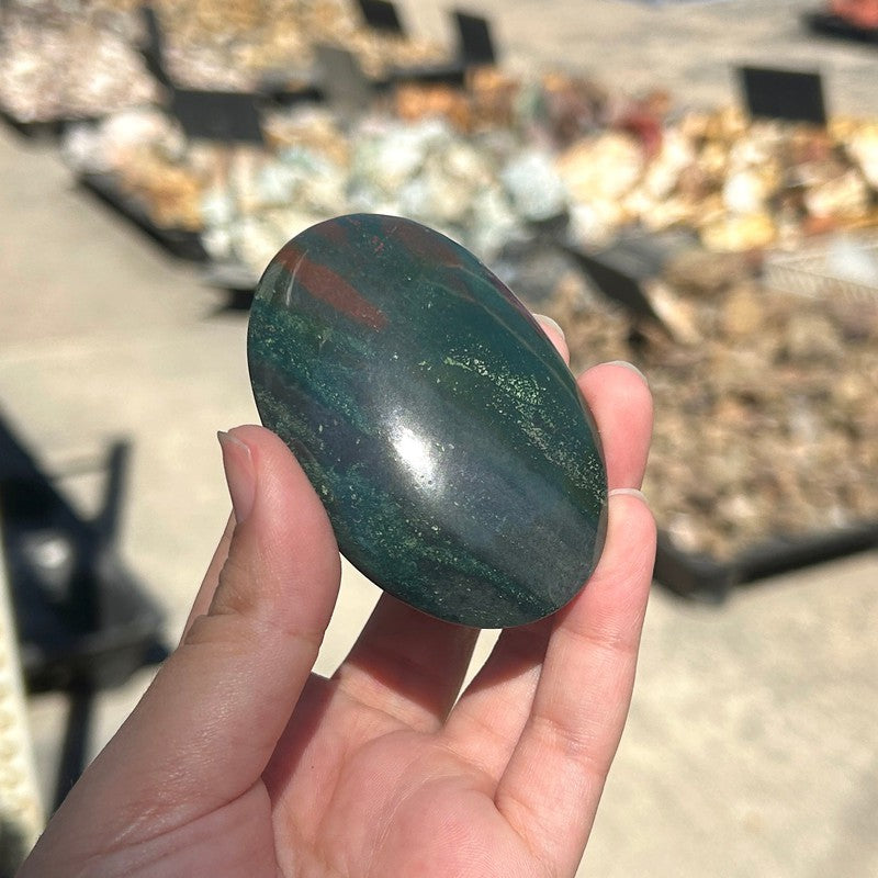 Polished Bloodstone Oval Palm Stones || Trunk Show 2024-Nature's Treasures
