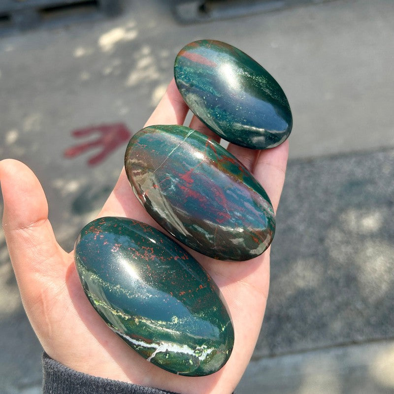 Polished Bloodstone Oval Palm Stones || Trunk Show 2024-Nature's Treasures