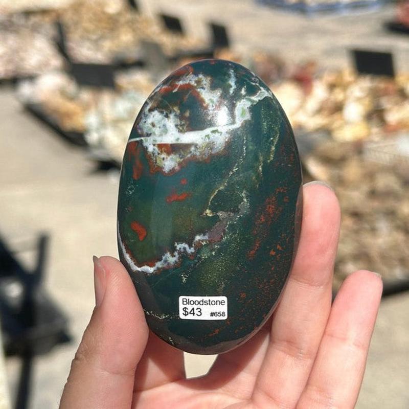 Polished Bloodstone Oval Palm Stones || Trunk Show 2024-Nature's Treasures