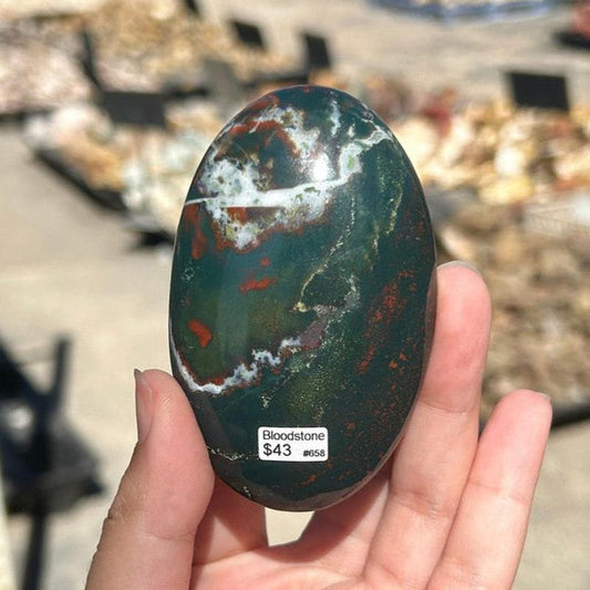 Polished Bloodstone Oval Palm Stones || Trunk Show 2024-Nature's Treasures