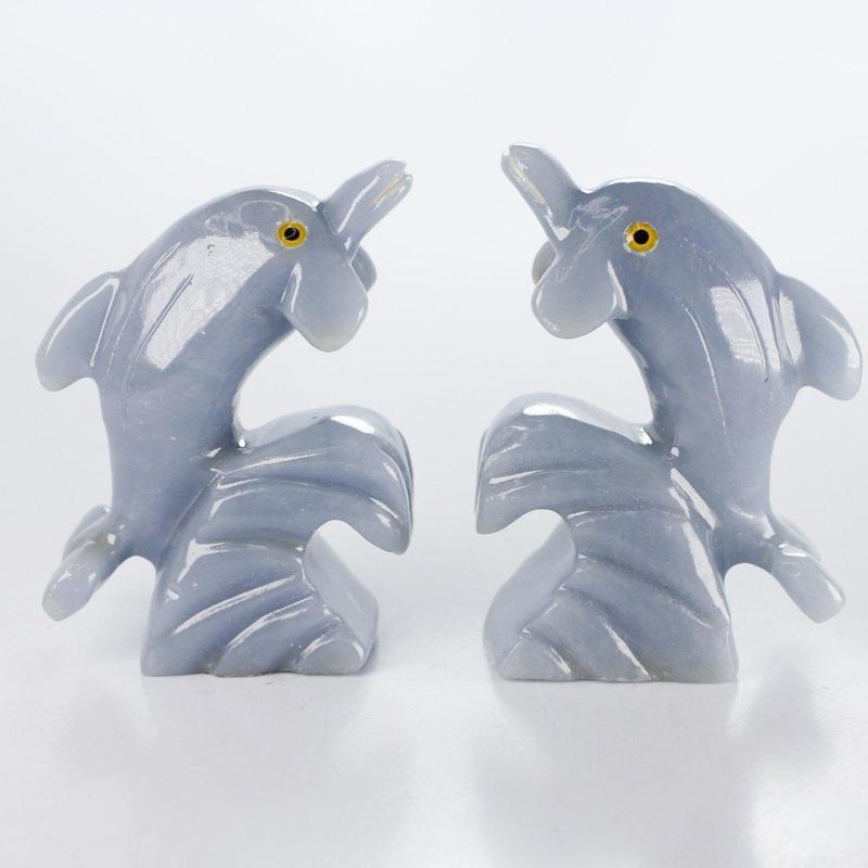 Polished Blue Anhydrite Angelite Dolphin Carvings || Peru-Nature's Treasures