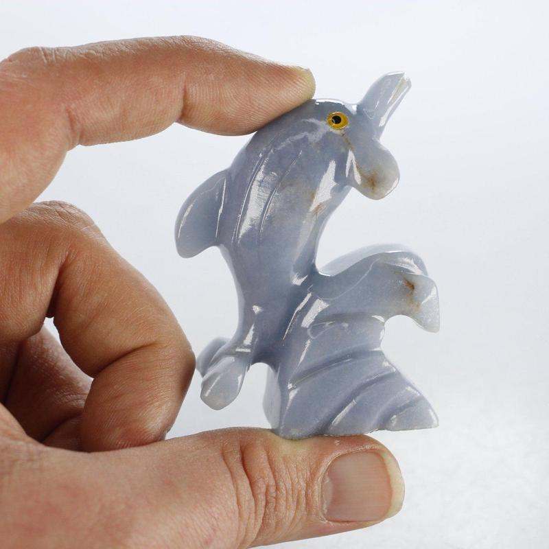 Polished Blue Anhydrite Angelite Dolphin Carvings || Peru-Nature's Treasures