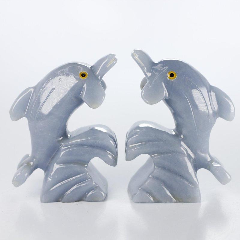 Polished Blue Anhydrite Angelite Dolphin Carvings || Peru-Nature's Treasures