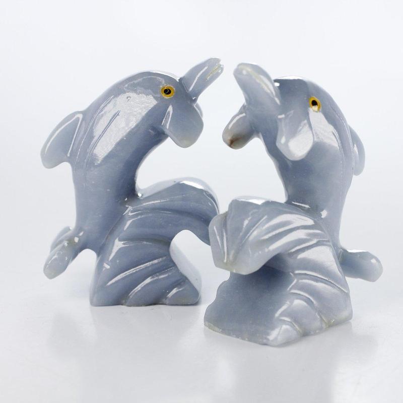 Polished Blue Anhydrite Angelite Dolphin Carvings || Peru-Nature's Treasures