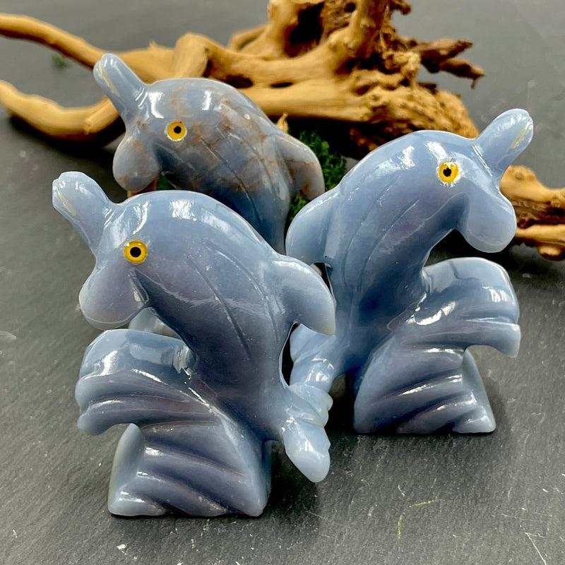 Polished Blue Anhydrite Angelite Dolphin Carvings || Peru-Nature's Treasures