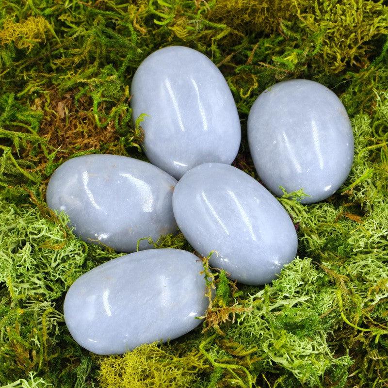 Polished Blue Anhydrite Angelite Palm Stones || Peru