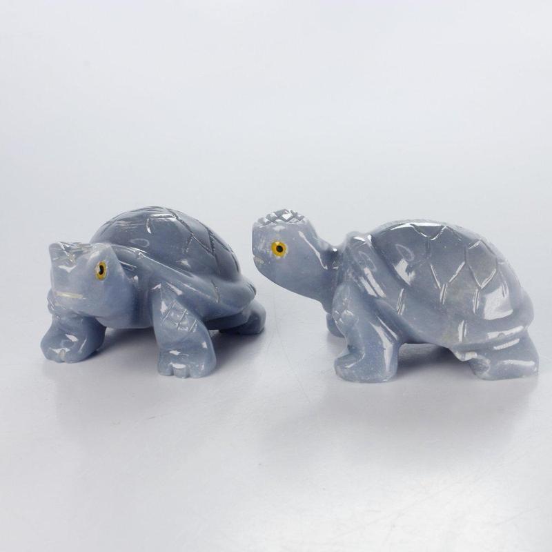 Polished Blue Anhydrite Angelite Turtle Carvings || Peru-Nature's Treasures