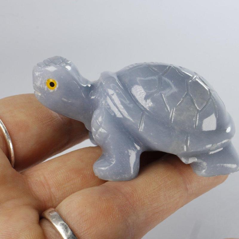 Polished Blue Anhydrite Angelite Turtle Carvings || Peru-Nature's Treasures