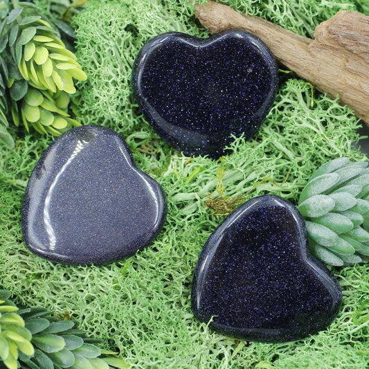 Polished Blue Goldstone Flat Pocket Hearts || Spiritual Connections, Communications || China-Nature's Treasures