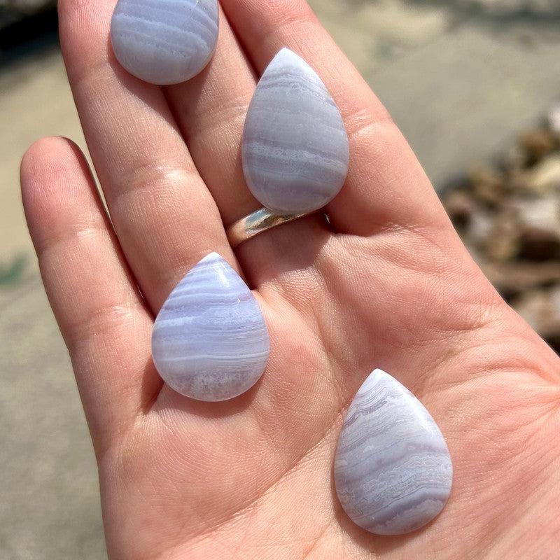 Polished Blue Lace Agate Tear Drop Cabochons || Africa-Nature's Treasures