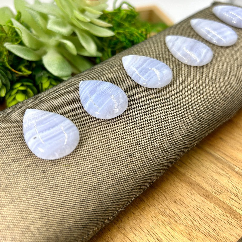 Polished Blue Lace Agate Tear Drop Cabochons || Africa