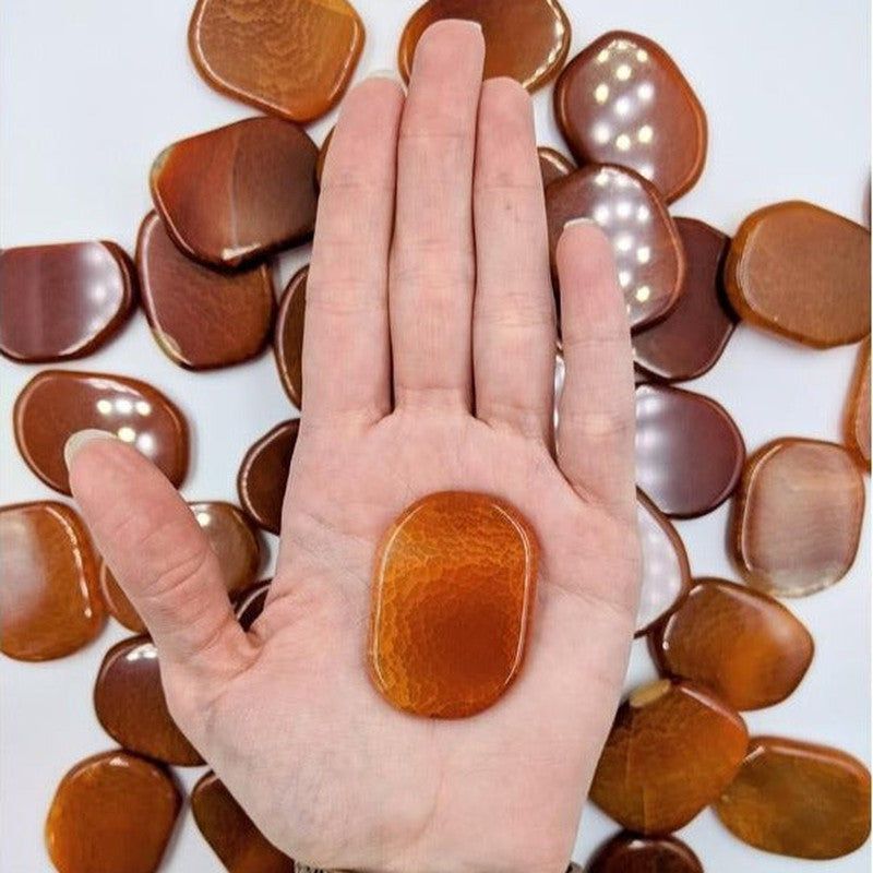 Polished Carnelian Fire Agate Flat Palm Stones || Creativity || China-Nature's Treasures