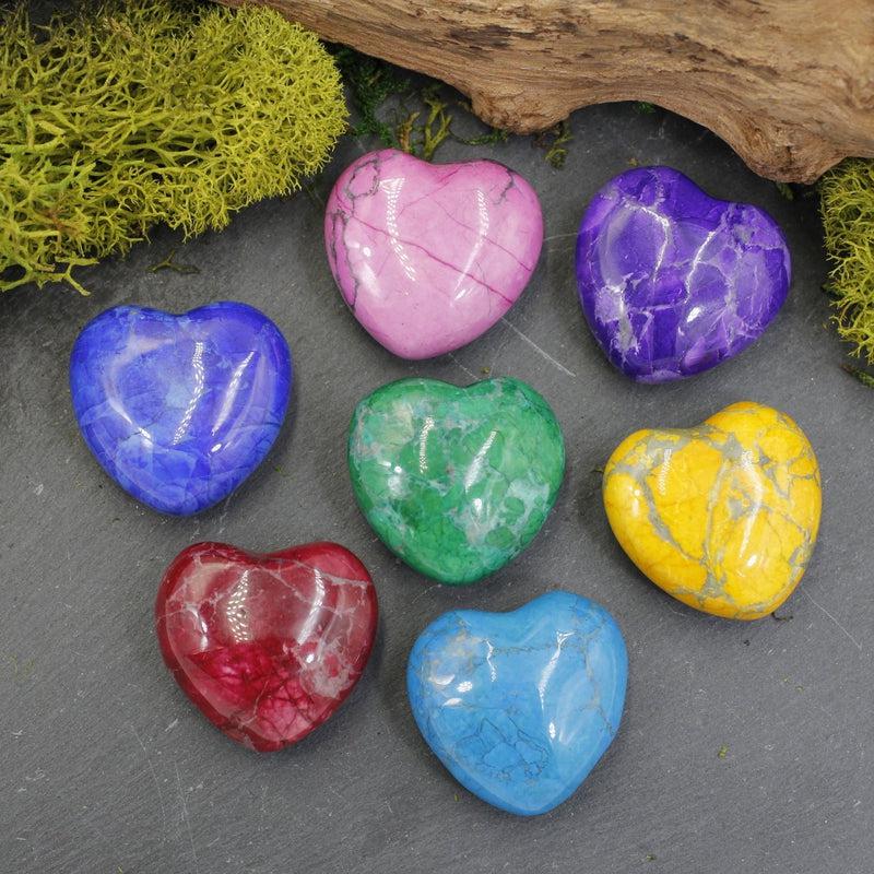 Polished Dyed Howlite Pocket Hearts || Awareness, Stress, Calmness || Canada