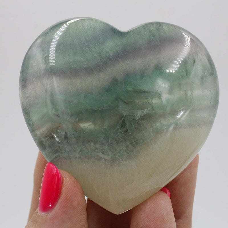 Polished Fluorite Puff Hearts || Clarity, Aura Cleanser || China-Nature's Treasures