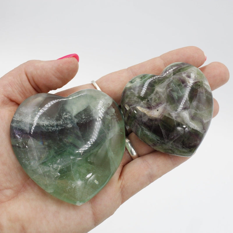 Polished Fluorite Puff Hearts || Clarity, Aura Cleanser || China-Nature's Treasures