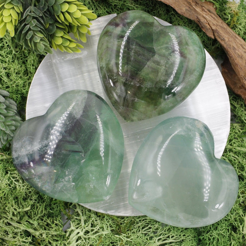 Polished Fluorite Puff Hearts || Clarity, Aura Cleanser || China-Nature's Treasures