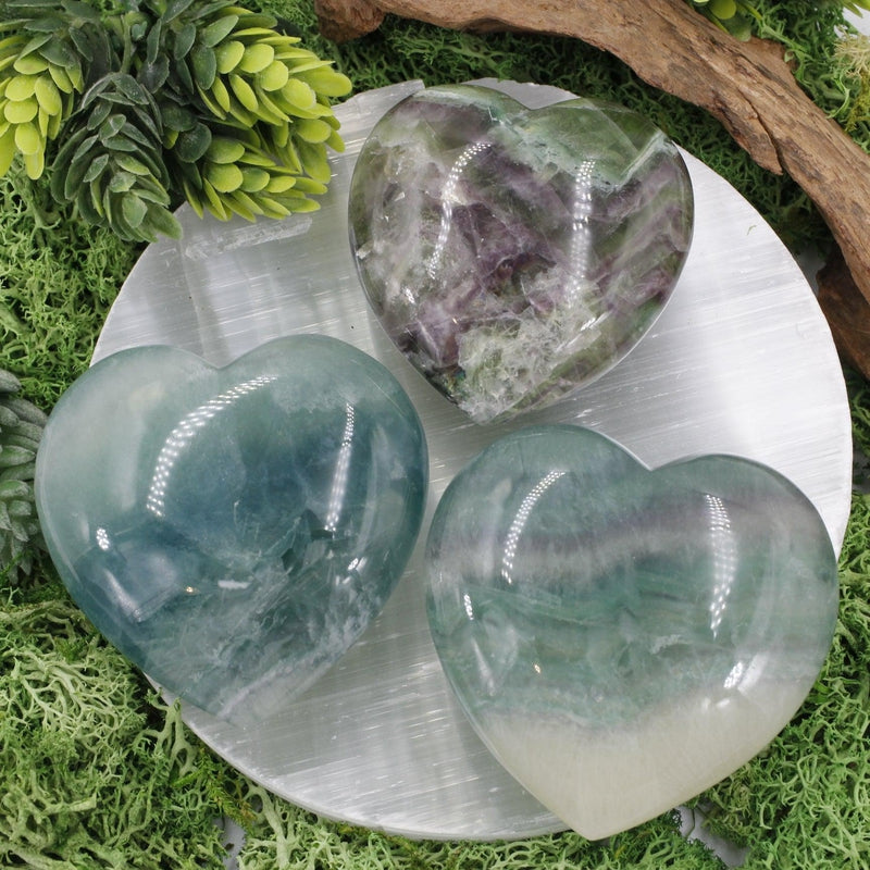 Polished Fluorite Puff Hearts || Clarity, Aura Cleanser || China-Nature's Treasures