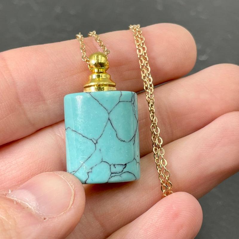 Polished Gemstone Perfume Oil Bottle Necklace || Aroma Oil Bottles || Brazil-Nature's Treasures