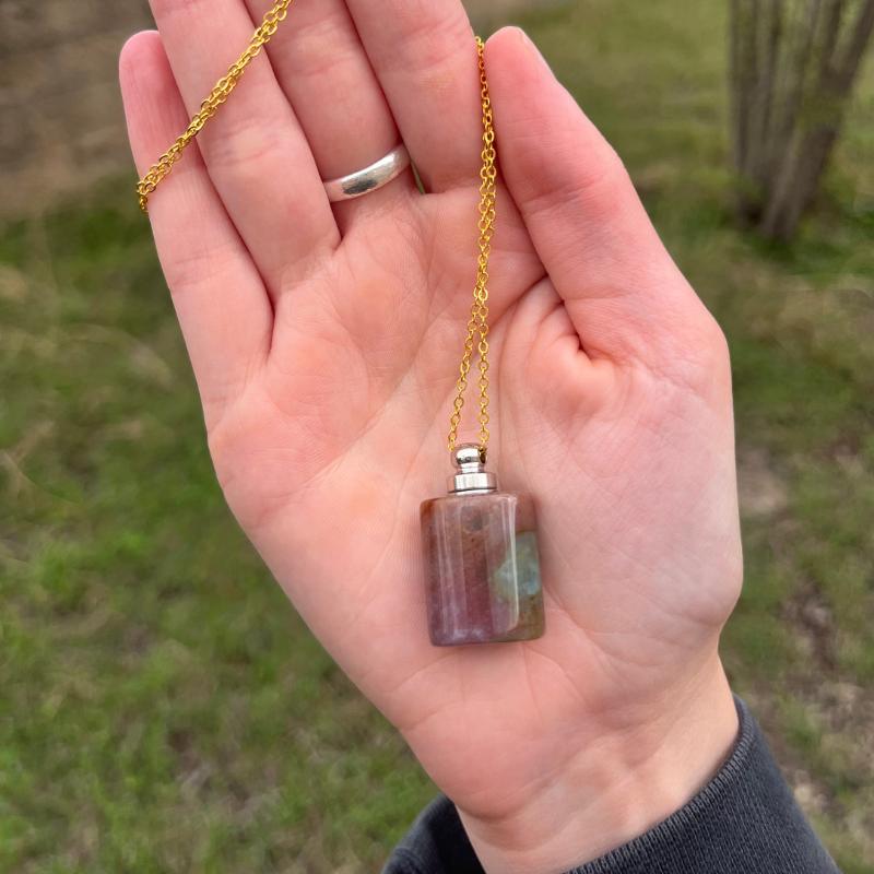 Polished Gemstone Perfume Oil Bottle Necklace || Aroma Oil Bottles || Brazil-Nature's Treasures