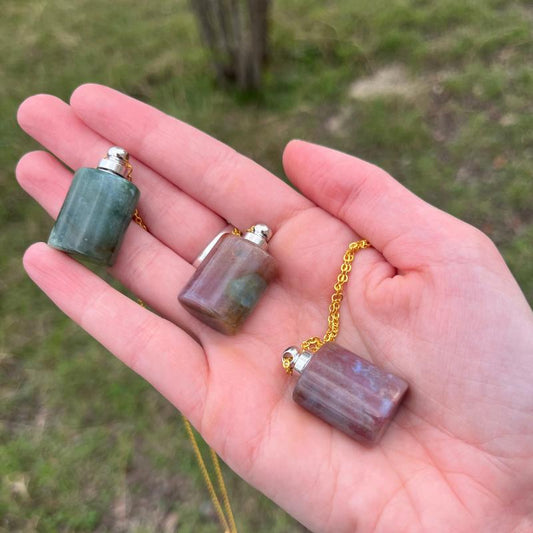 Polished Gemstone Perfume Oil Bottle Necklace || Aroma Oil Bottles || Brazil-Nature's Treasures