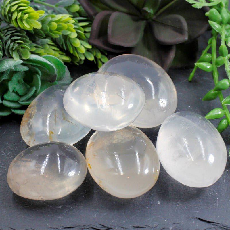 Polished Girasol Quartz Palm Stones || Aura Protection || Madagascar-Nature's Treasures